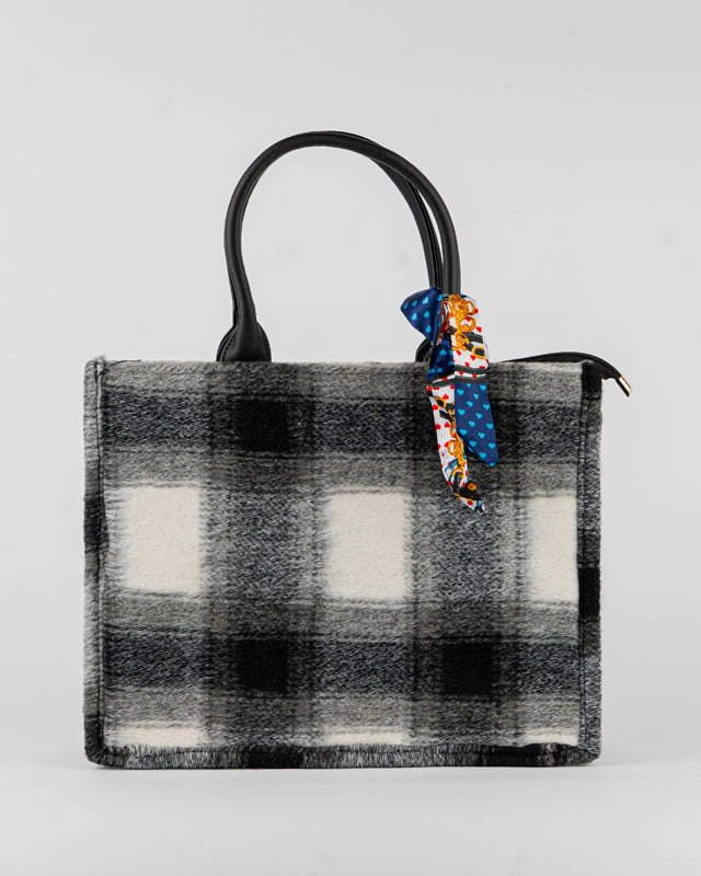 Borsa fantasia quadri con foulard