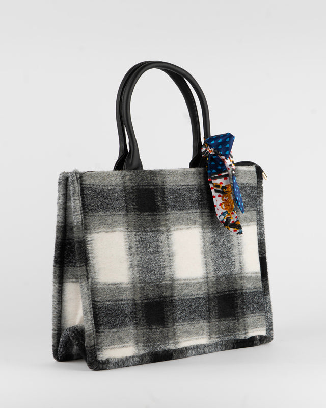 Borsa fantasia quadri con foulard