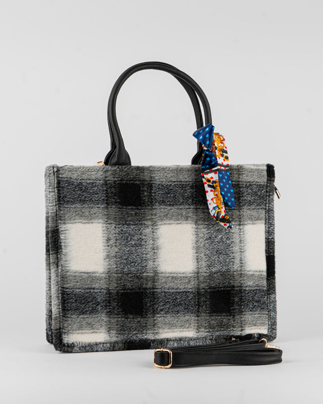 Borsa fantasia quadri con foulard