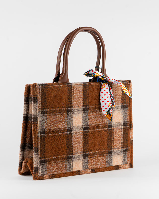 Borsa fantasia quadri con foulard