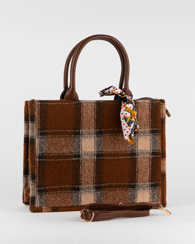 Borsa fantasia quadri con foulard