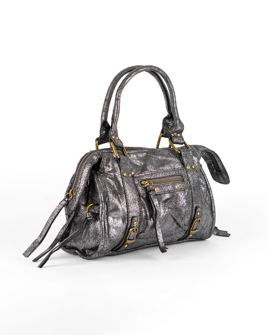 Mini bag con tracolla e accessori oro