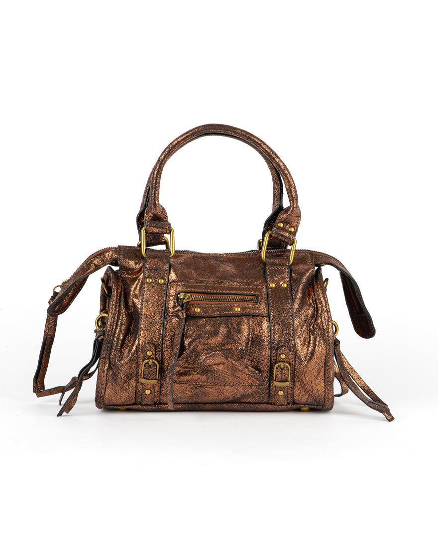 Mini bag con tracolla e accessori oro