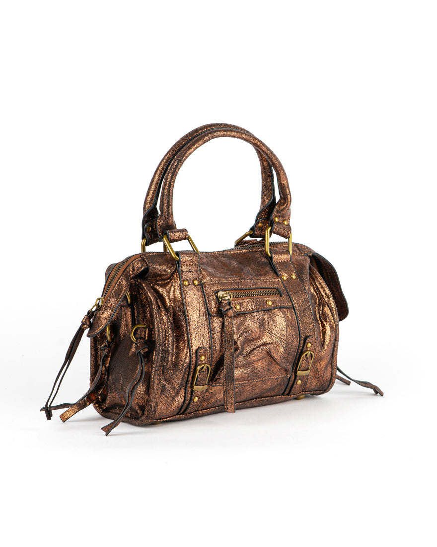 Mini bag con tracolla e accessori oro