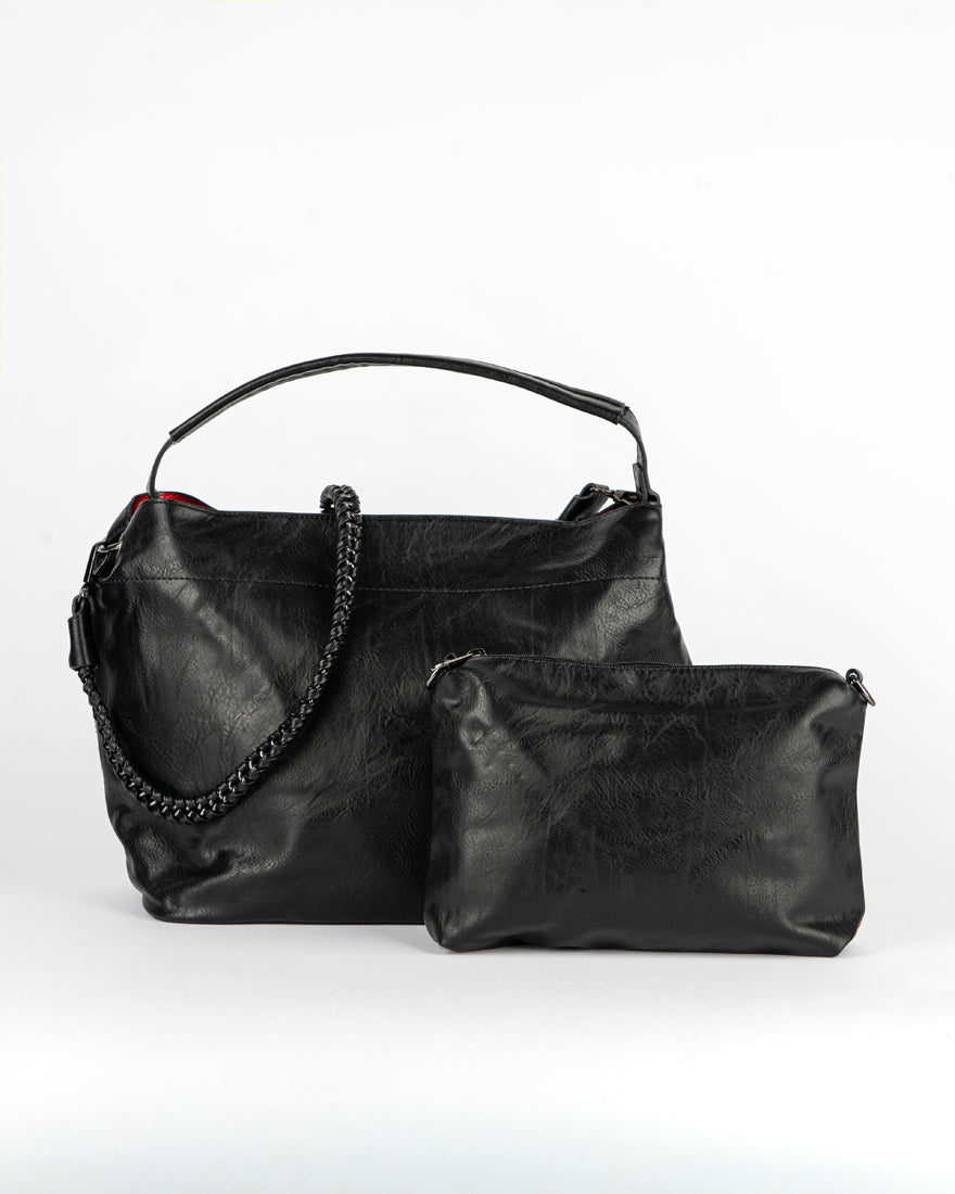 Maxi bag con intreccio + Pochette