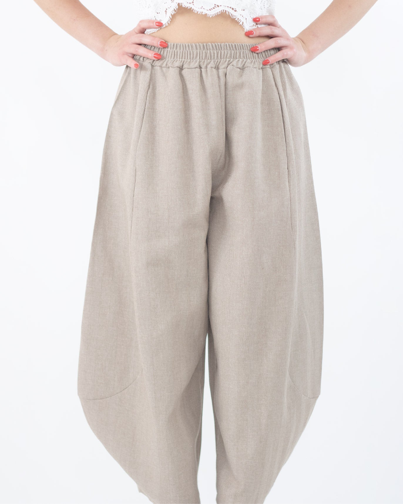 Pantalone Gamba Balloon Tessuto Tortora