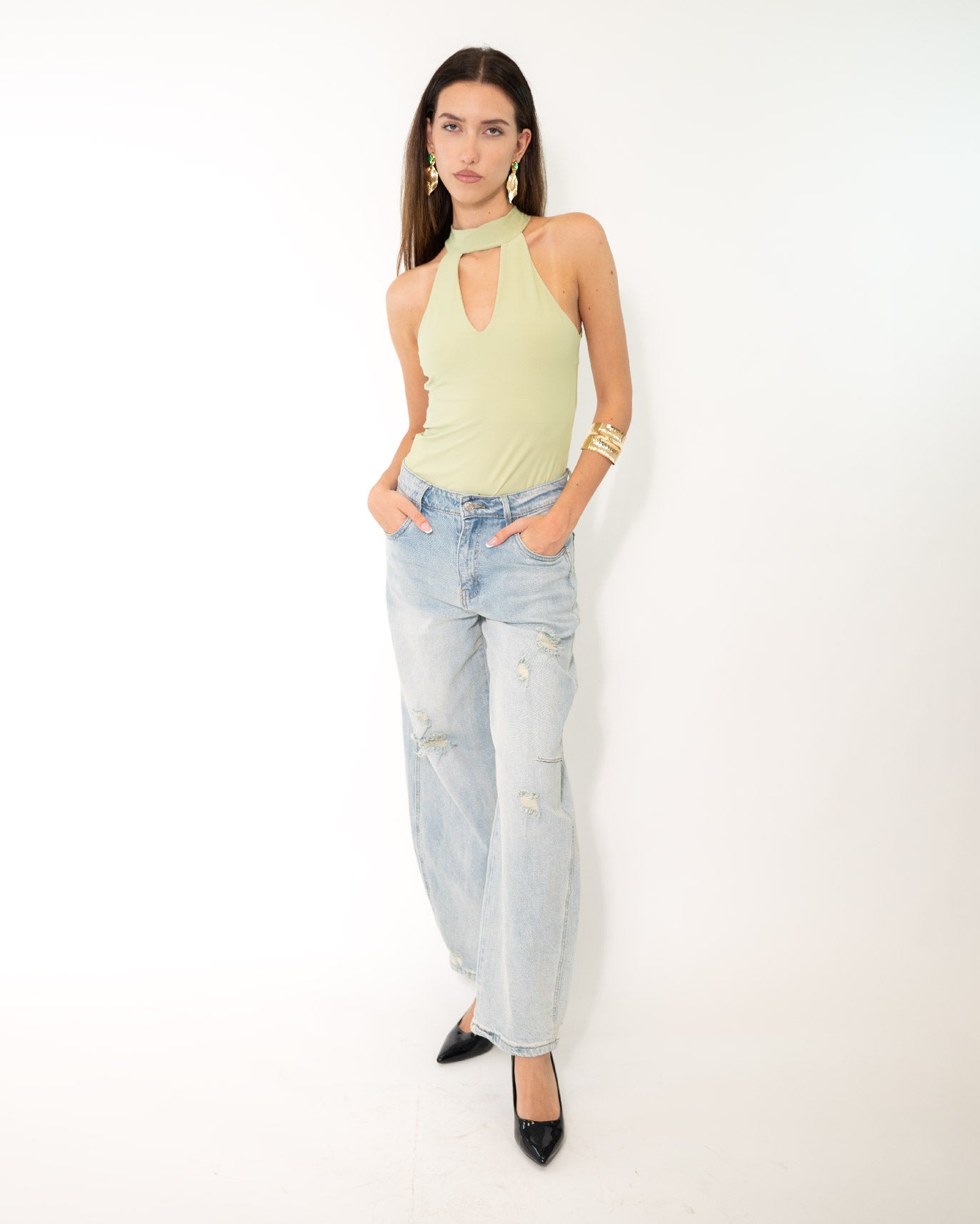 JEANS CHIARO CON STRAPPI