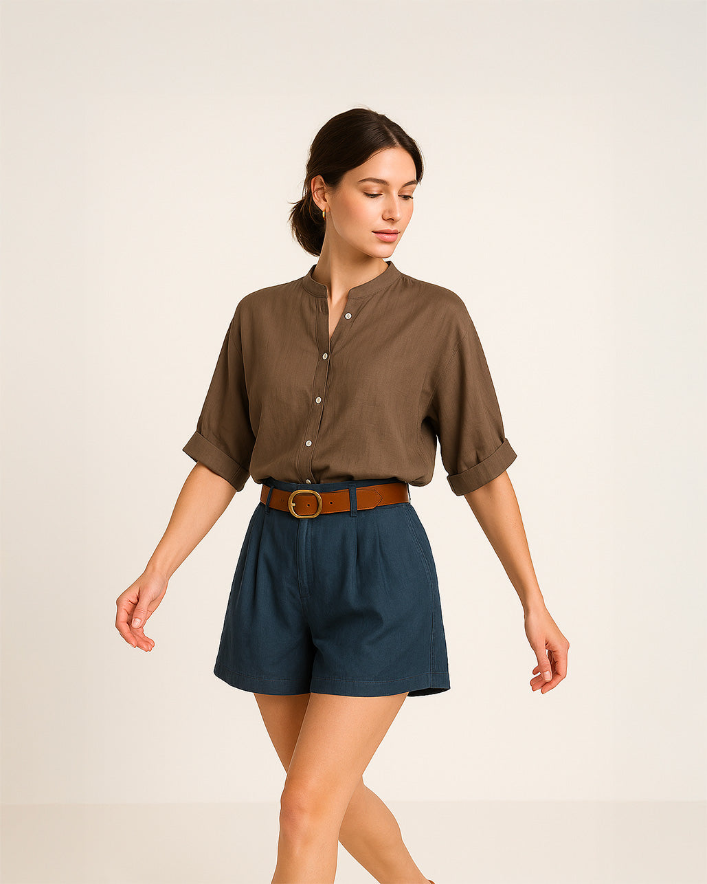 Camicia tinta unita con collo coreano